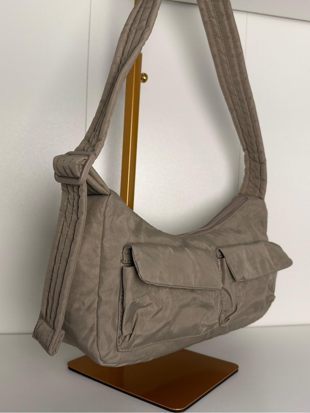 Taupe Shoulder Bag with Front Pockets